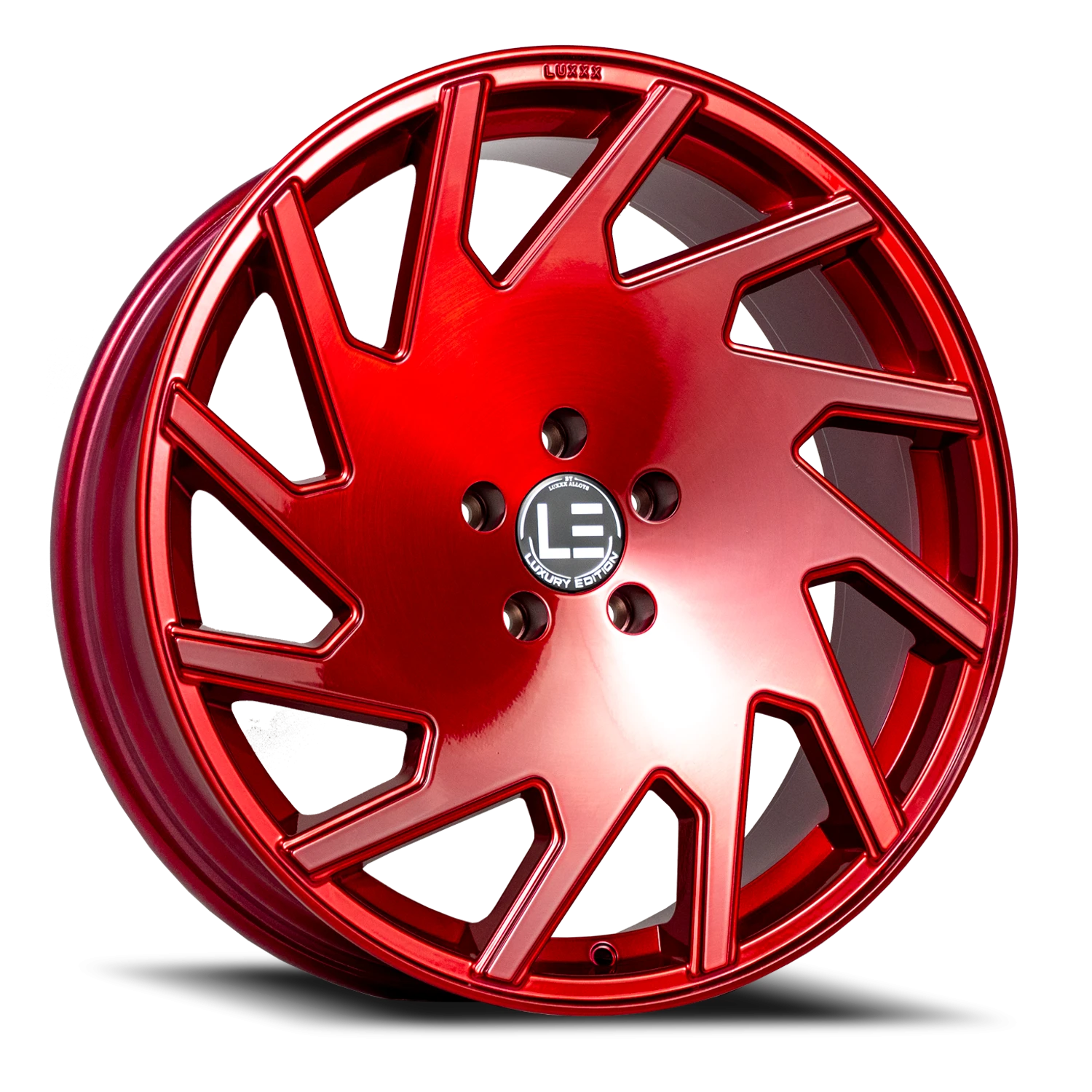 LUXLE11 20X8.5 5X114.3 +30 73.1 Brushed Face Silver Roja Red Clear Coat
