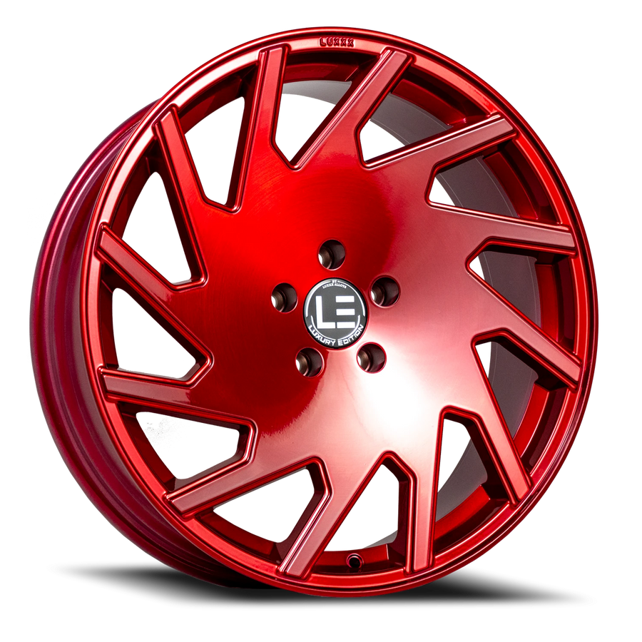 LUXLE11 20X8.5 5X114.3 +30 73.1 Brushed Face Silver Roja Red Clear Coat