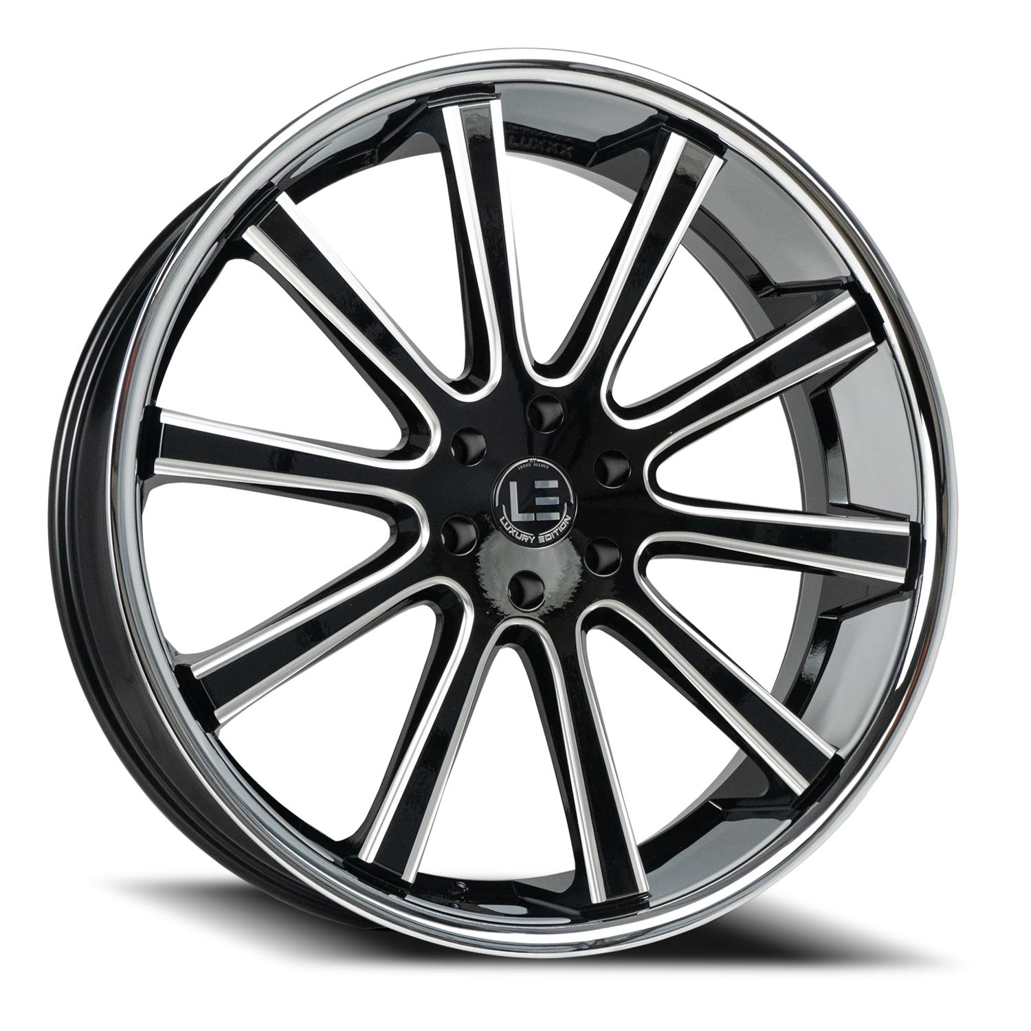 LUXLE13 SSL 22X9 5X115 +15 73.1 Gloss Black Milled Stainless Steel Lip