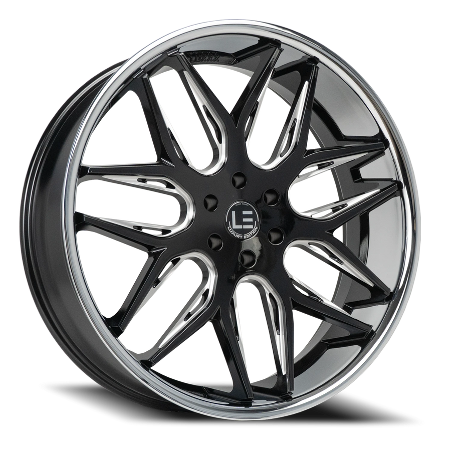 LUXLE14 SSL 20X8.5 5X115 +15 73.1 Gloss Black Milled Stainless Steel Lip