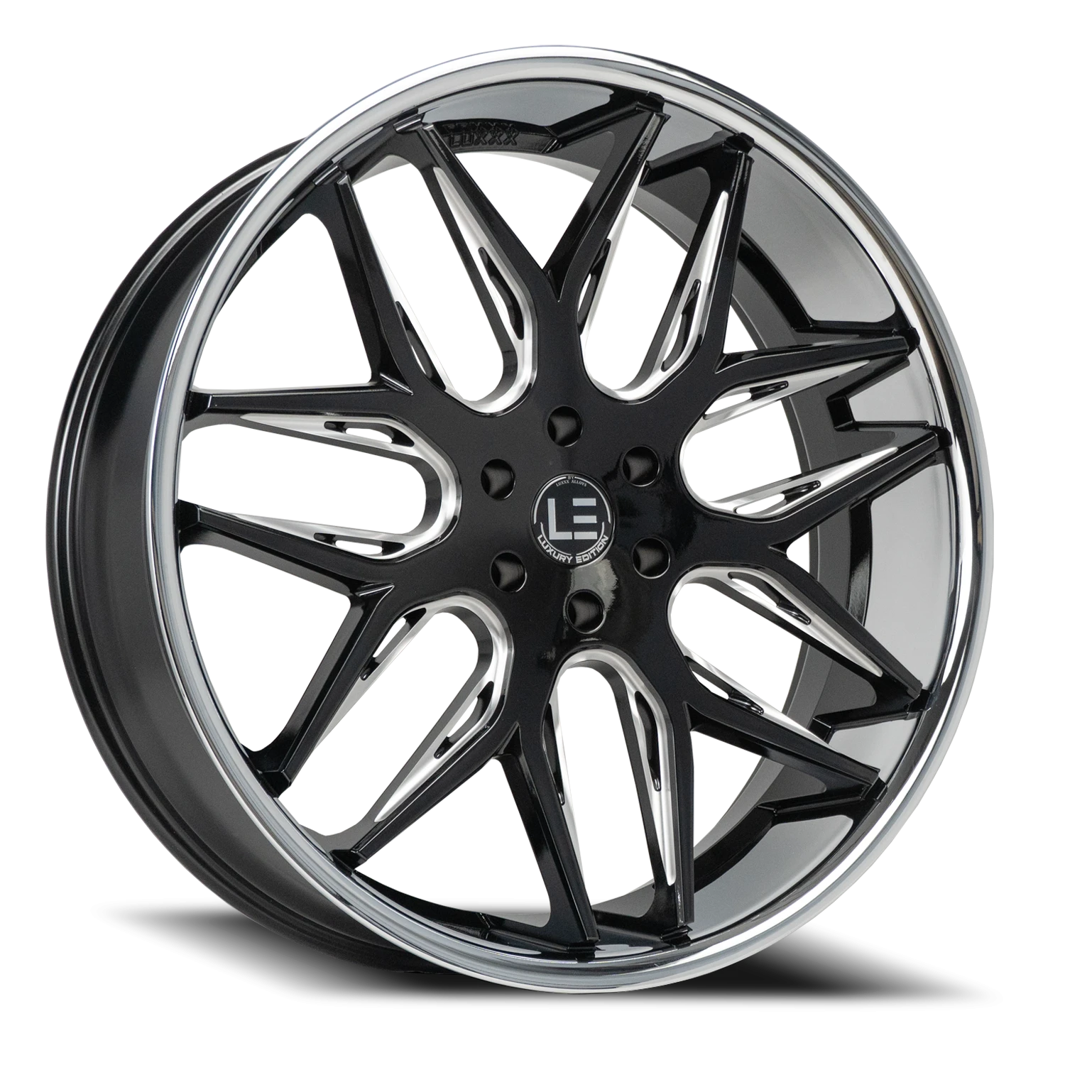 LUXLE14 SSL 22X9 5X127 +15 78.1 Gloss Black Milled Stainless Steel Lip
