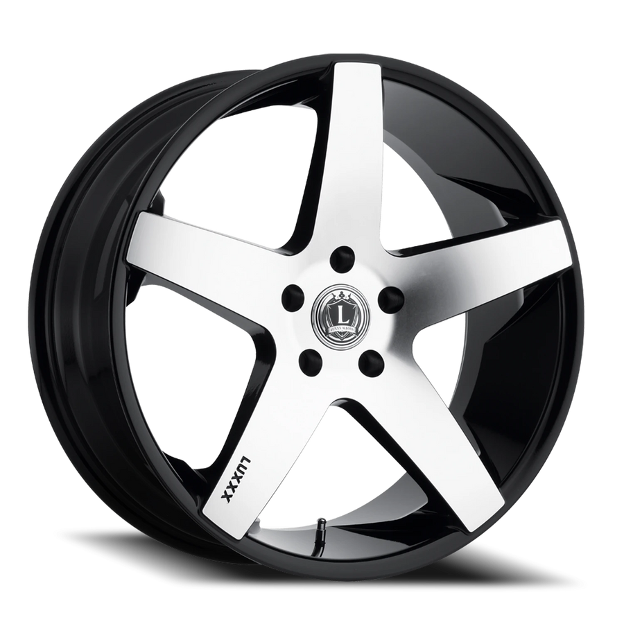 LUX15 22X9.5 5X115 +15 73.1 Gloss Black Machined Face