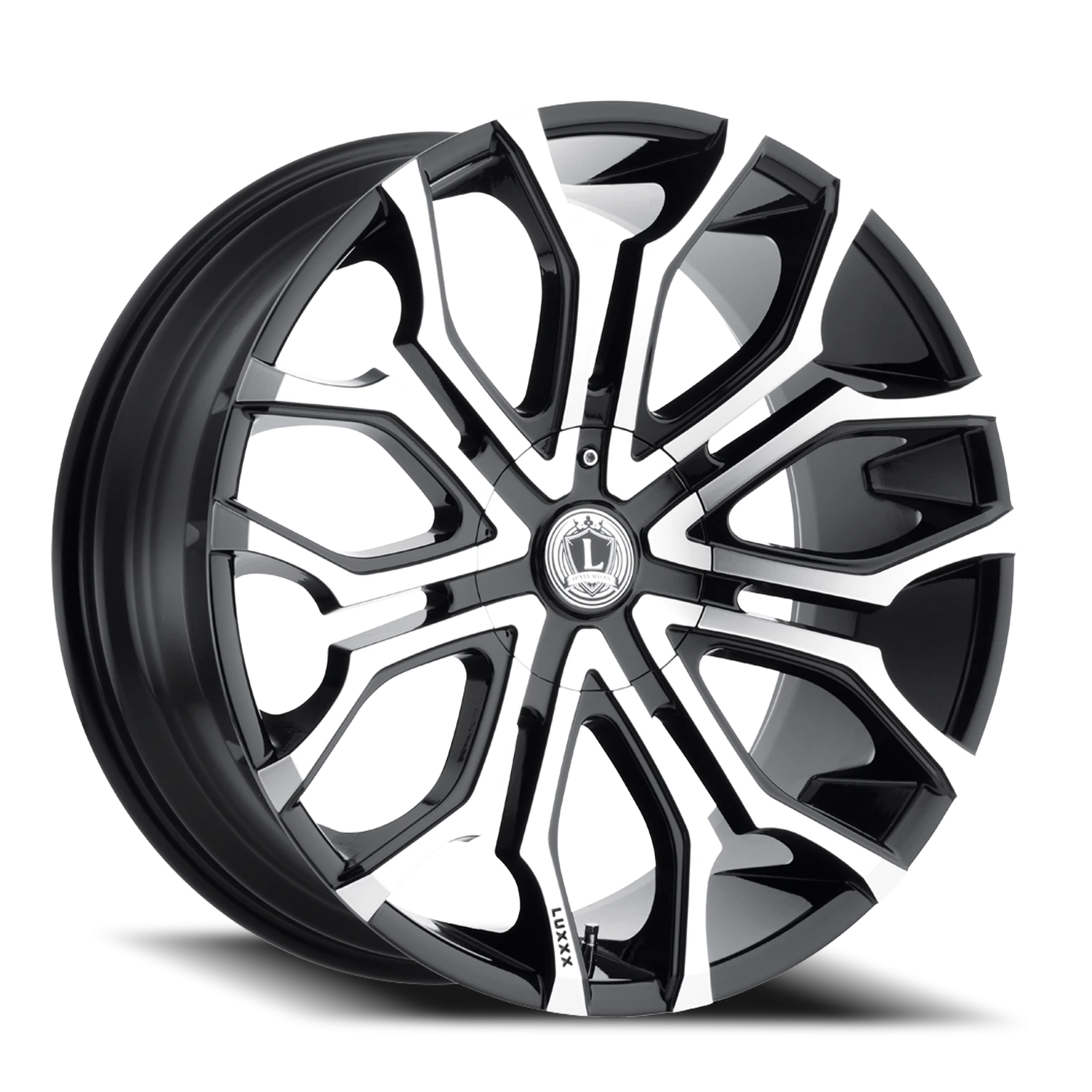 LUX19 22X9.5 5115/120 +15 74.1 Gloss Black Machined Face