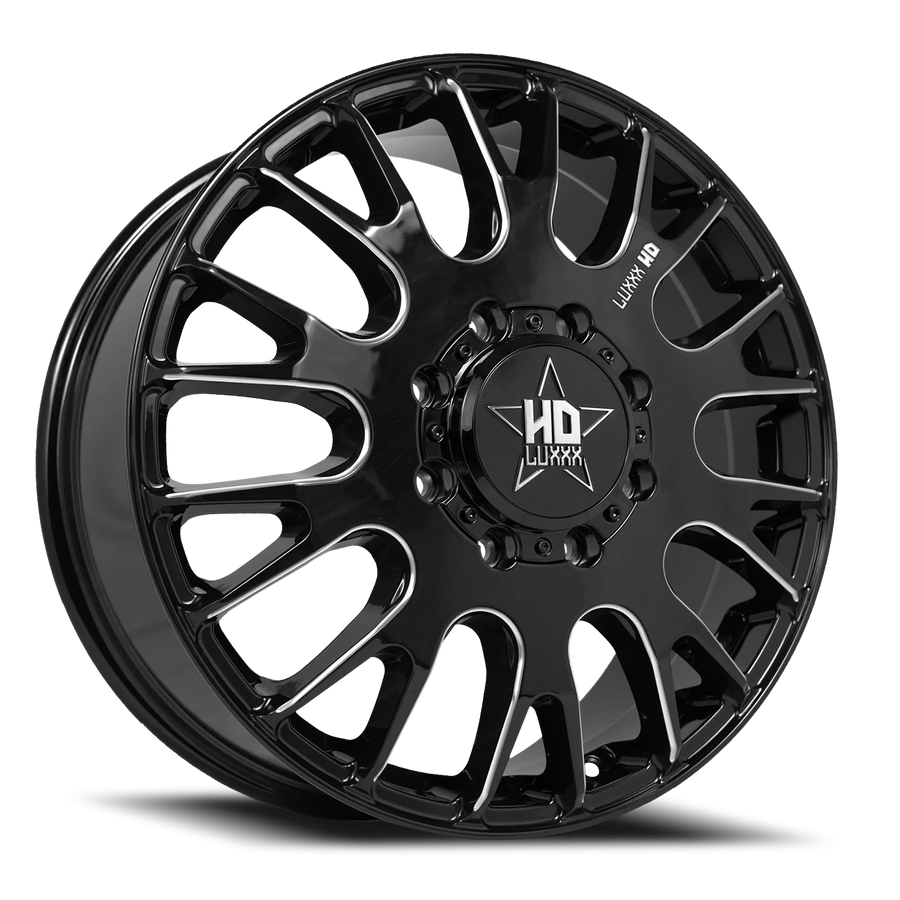 DUALLY HD34 20X8.25 8X165 115 121.3 Gloss Black Milled (Front)