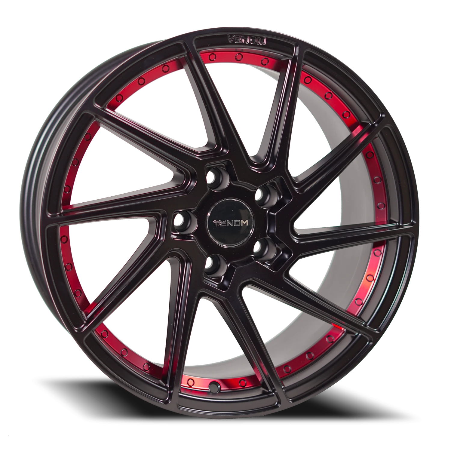 VENOM47 17X8 5108 +35 73.1 Satin Black With Red Line