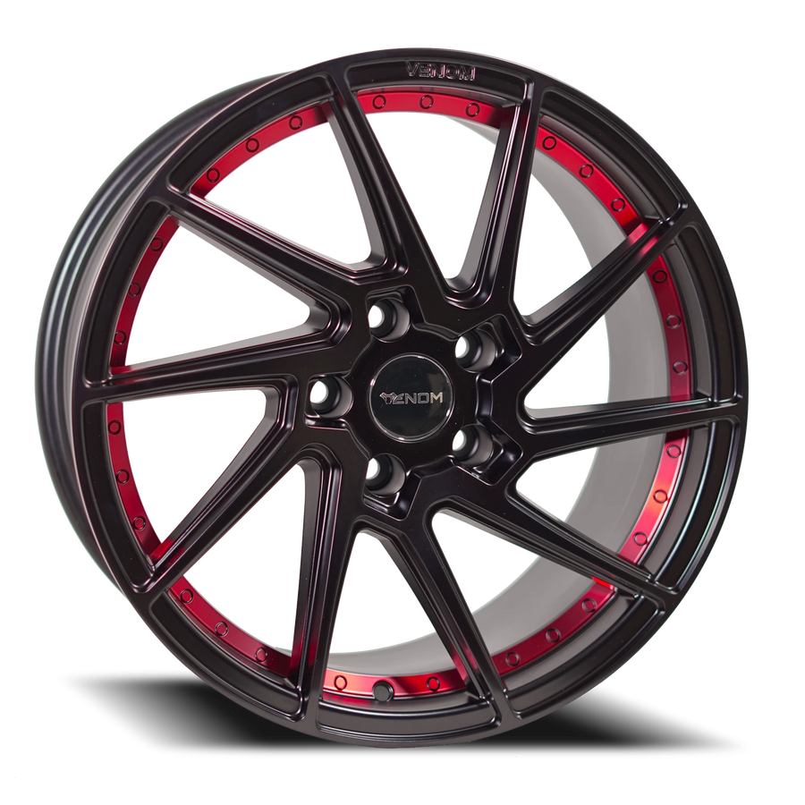 VENOM47 17X8 5112 +35 73.1 Satin Black With Red Line