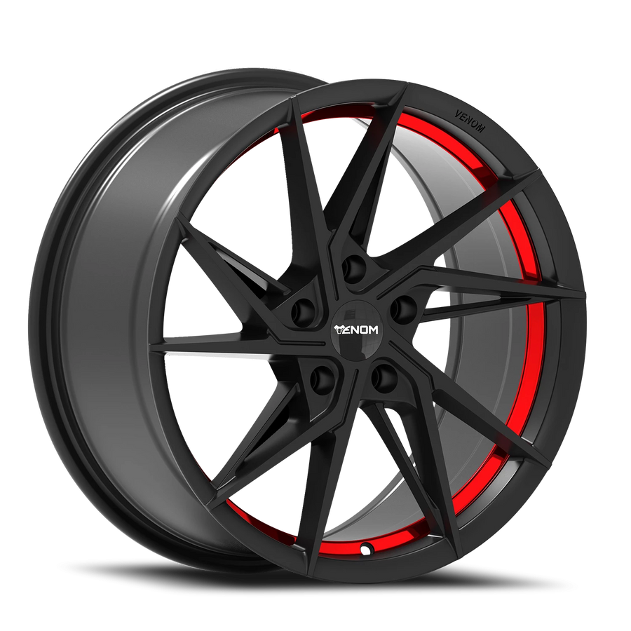 VENOM50 18X8.5 5112 +35 73.1 Satin Blk With Red Line
