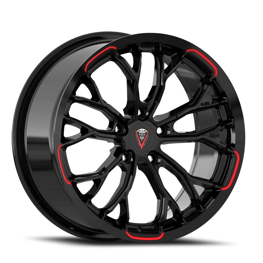 VENOM53 18X8.5 5X110 +35 73.1 Gloss Black Red Milled