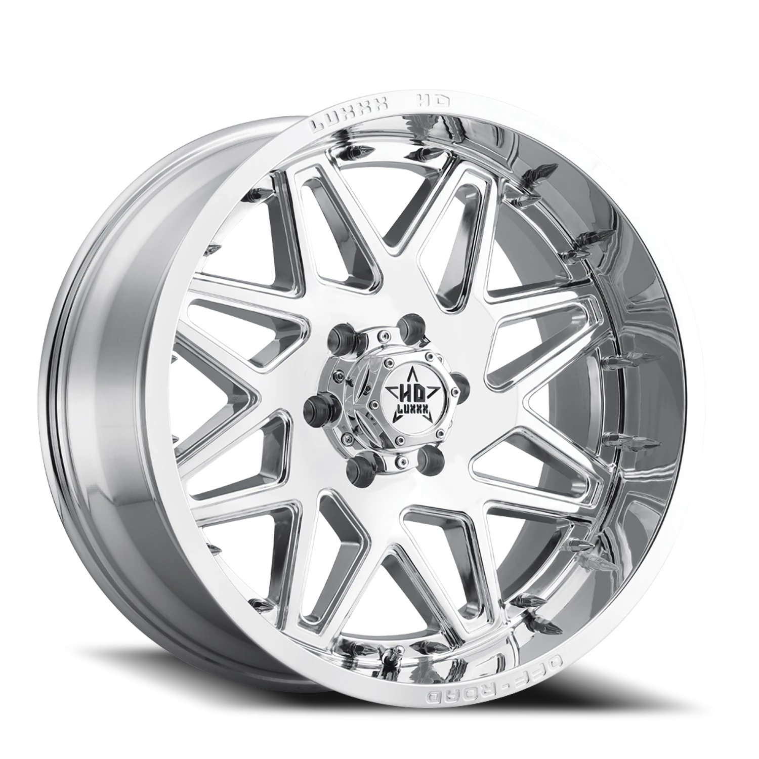 LHD17 20X10 6X139.7 -18 106.1 Chrome w/ Chrome Spike Rivets