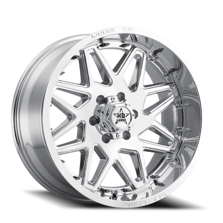 LHD17 20X10 6X139.7 -18 106.1 Chrome w/ Chrome Spike Rivets