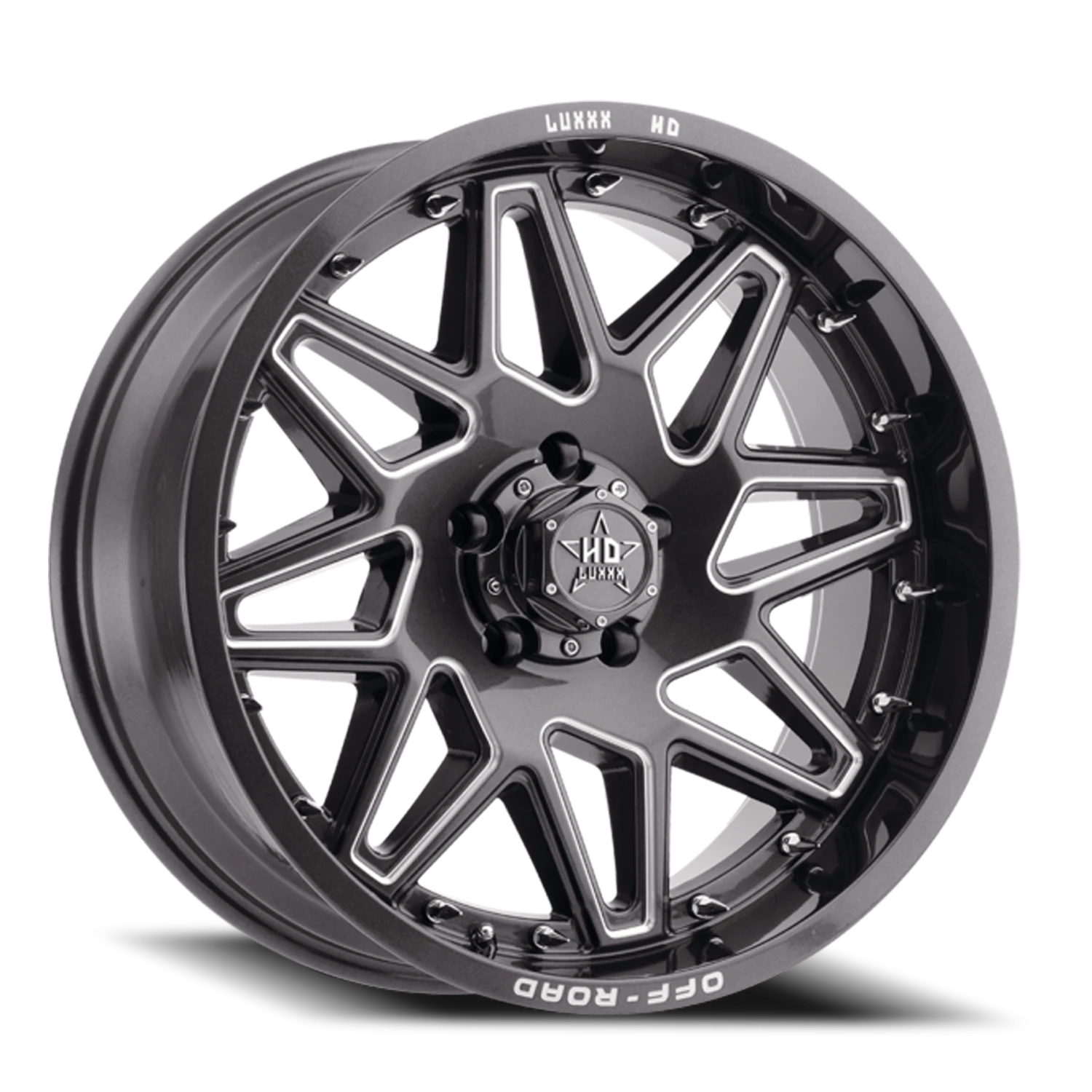 LHD17 20X9 6X135 -12 106.1 Lava Gray Milled w/ Chrome Spike Rivets