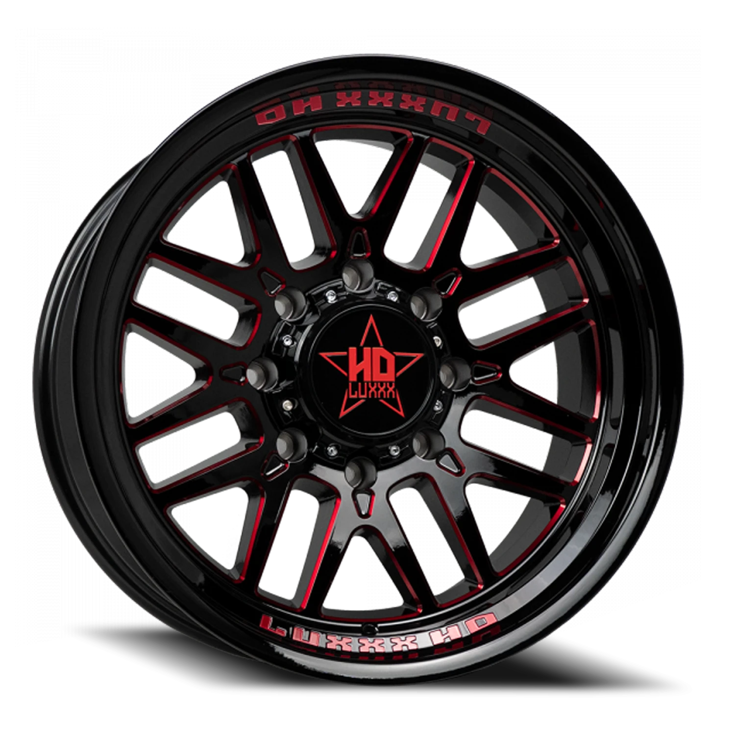LHD20 20X10 8X165 -18 122.1 Gloss Black Red Milled