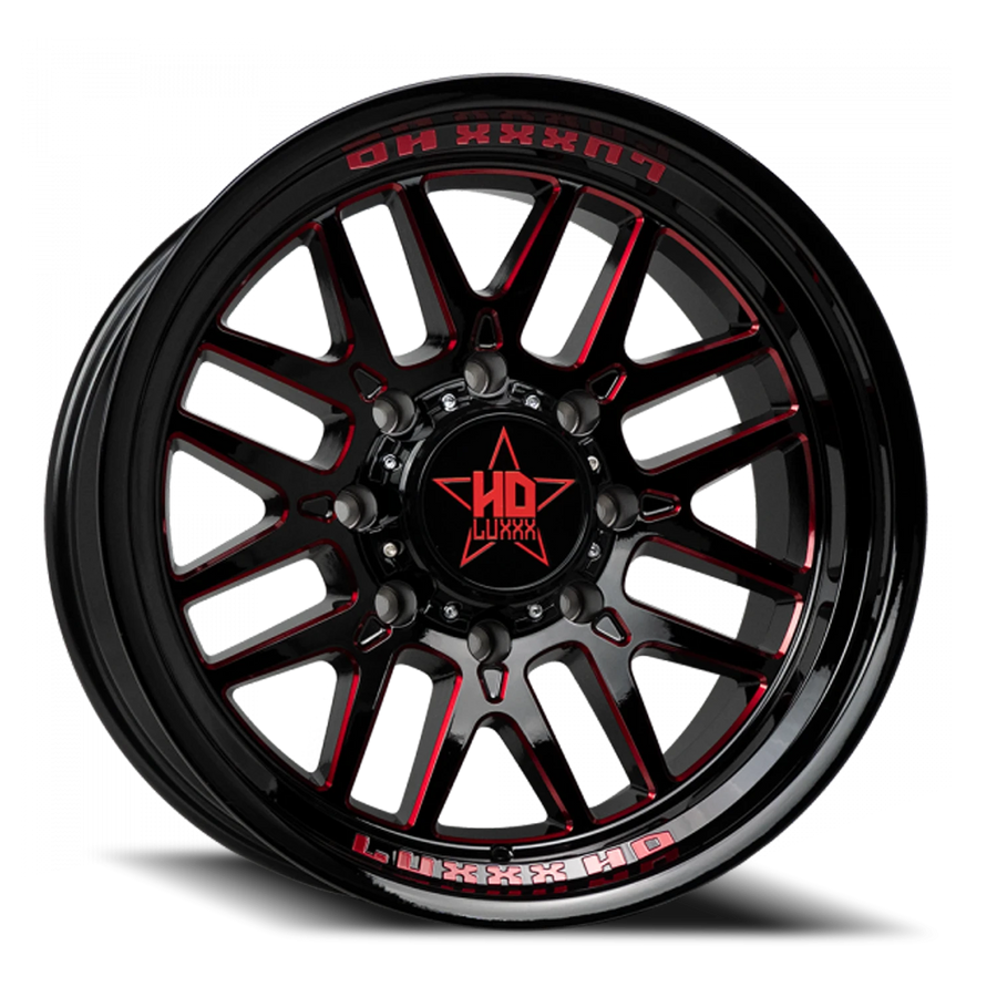 LHD20 20X10 8X165 -18 122.1 Gloss Black Red Milled