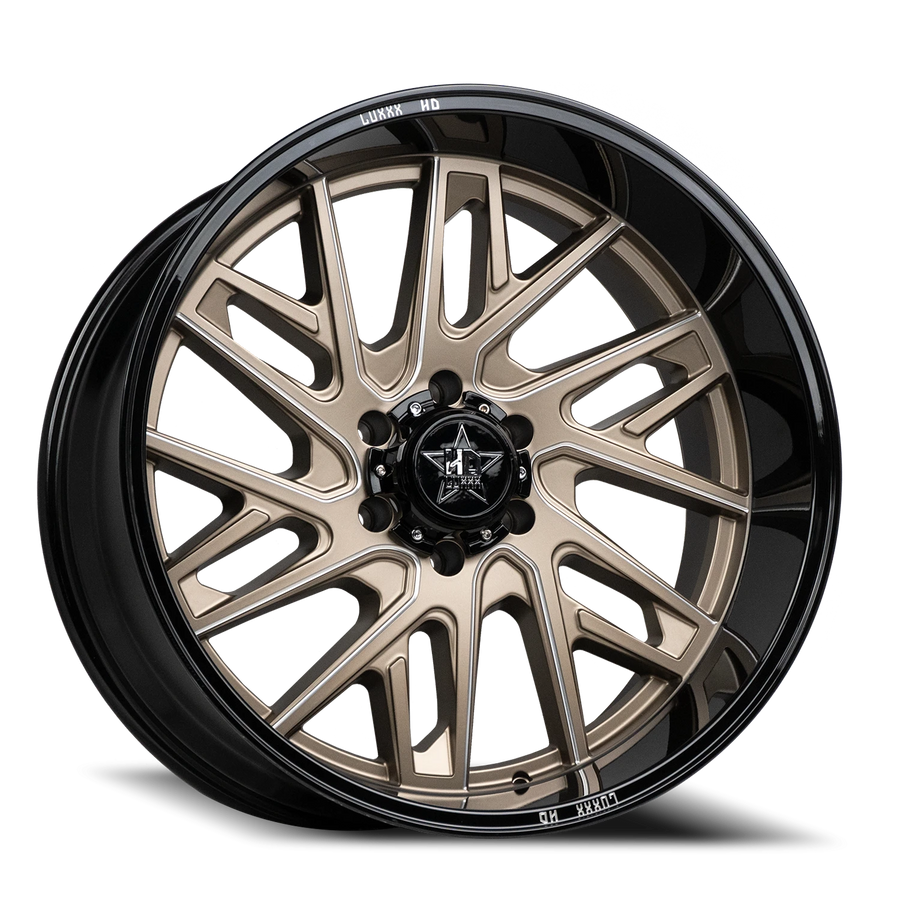 LHD29 22X11 6X135 -33 87.1 Gloss Black Lip Satin Bronze Face Milled Edges