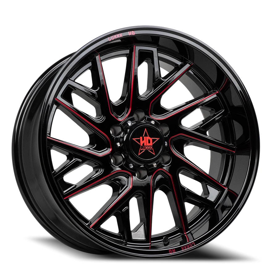 LHD29 24X12 8X180 -44 125/124.1 Gloss Black Red Milling