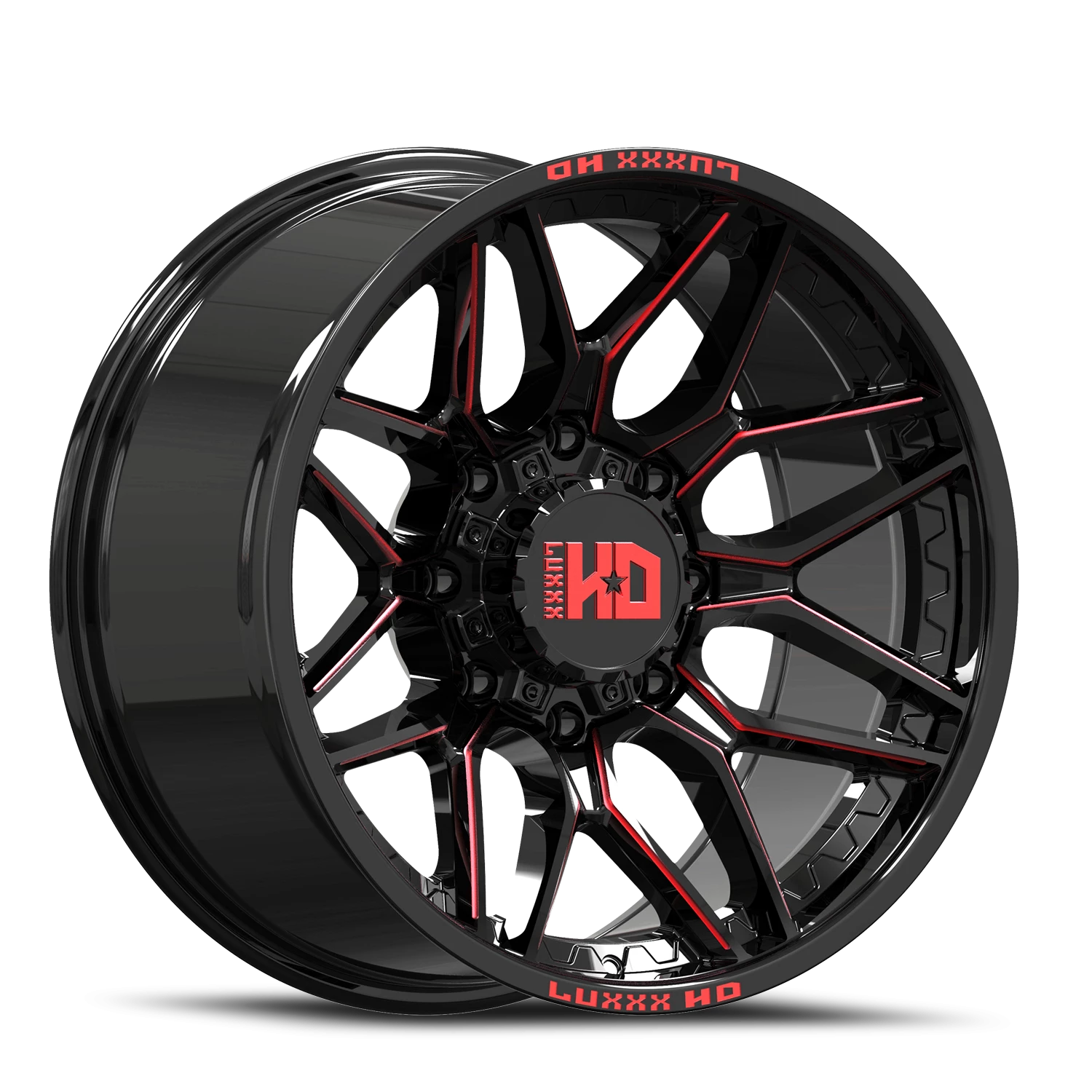 LHD36 20X10 8X165 -19 125.1 Gloss Black Red Milled