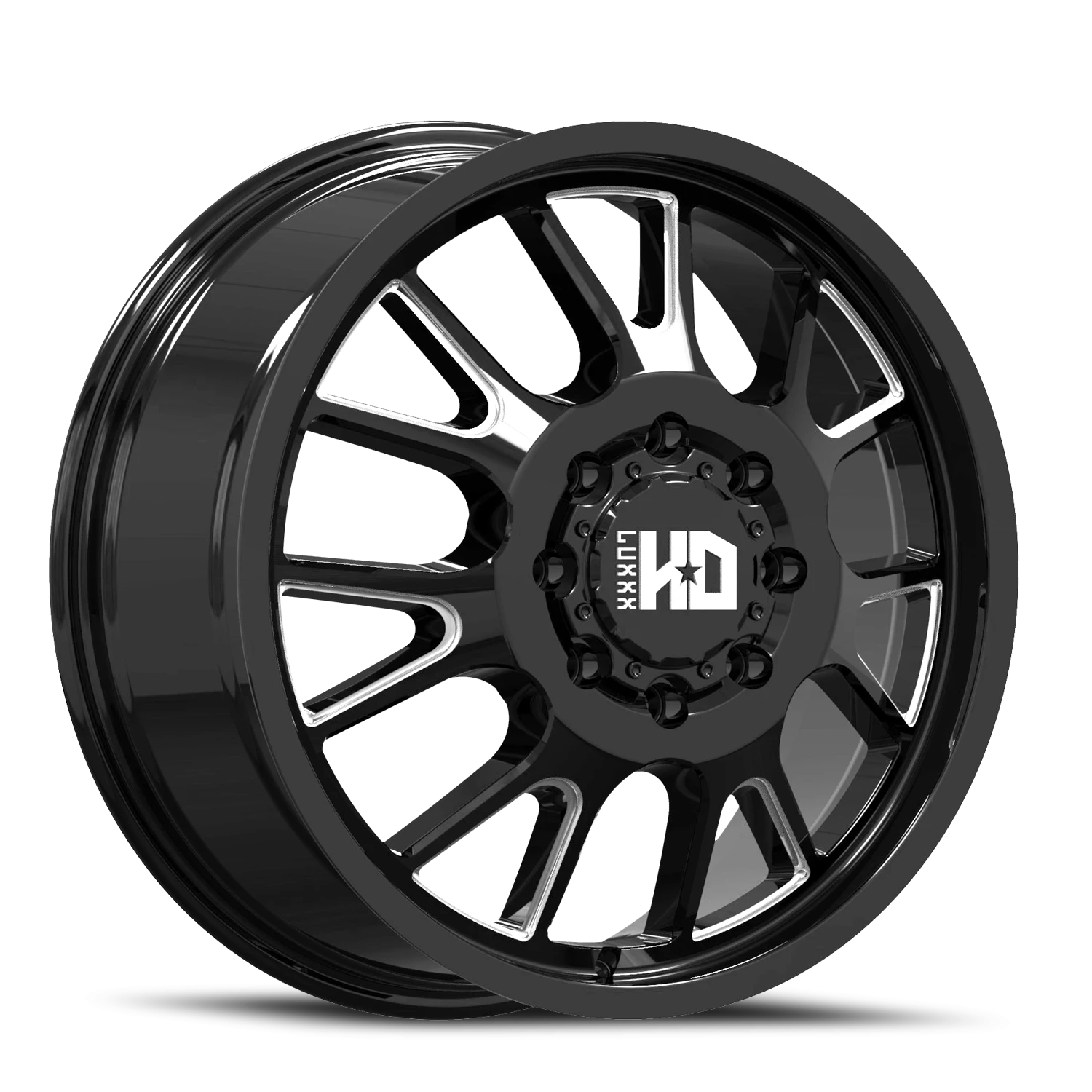 DUALLY HD37 20X8.25 8X165 115 121.3 Gloss Black Milled (Front)