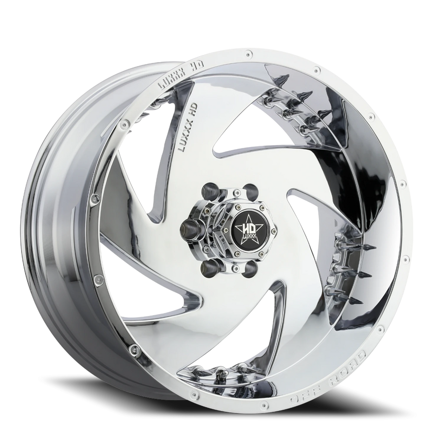 LHD6 24X12 8X165 -49 122.1 Chrome w/ Chrome Spike Rivets