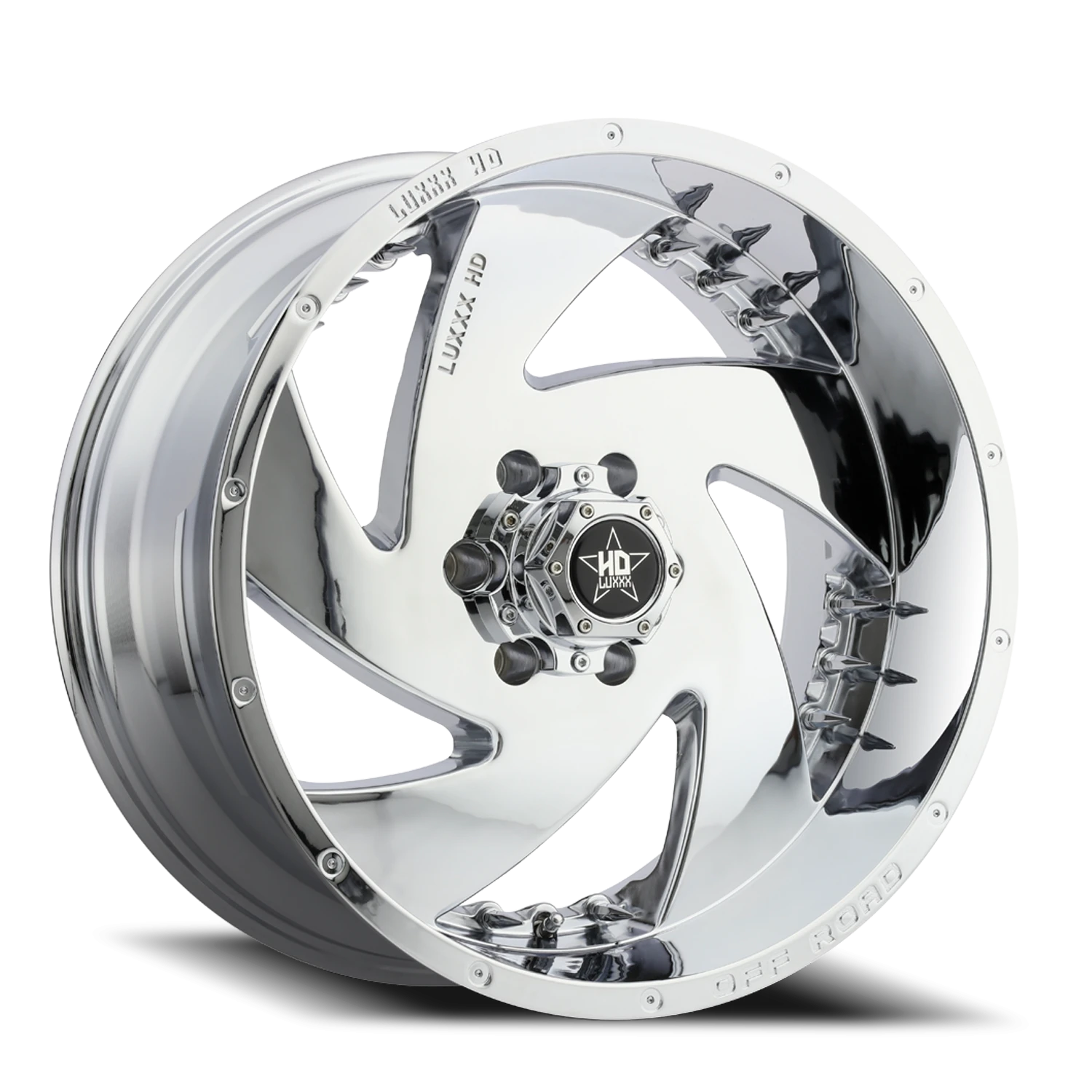 LHD6 20X10 8X165 -18 122.1 Chrome w/ Chrome Spike Rivets