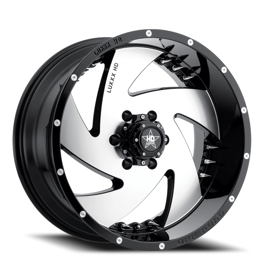 LHD6 20X10 5X127 -18 78.1 Gloss Black Machined Face w/ Chrome Spike Rivets