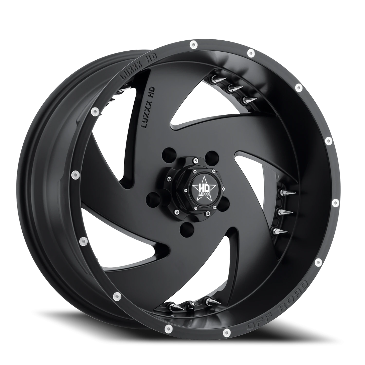 LHD6 20X10 5X139.7 -18 100 Satin Black w/ Chrome Spike Rivets