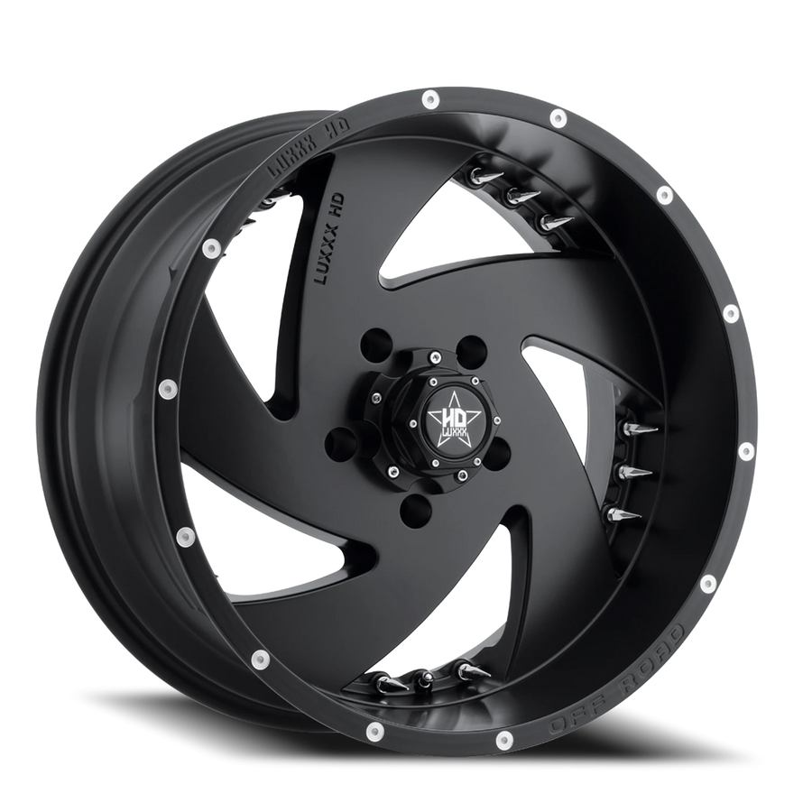 LHD6 20X10 6X135 -18 87.1 Satin Black w/ Chrome Spike Rivets
