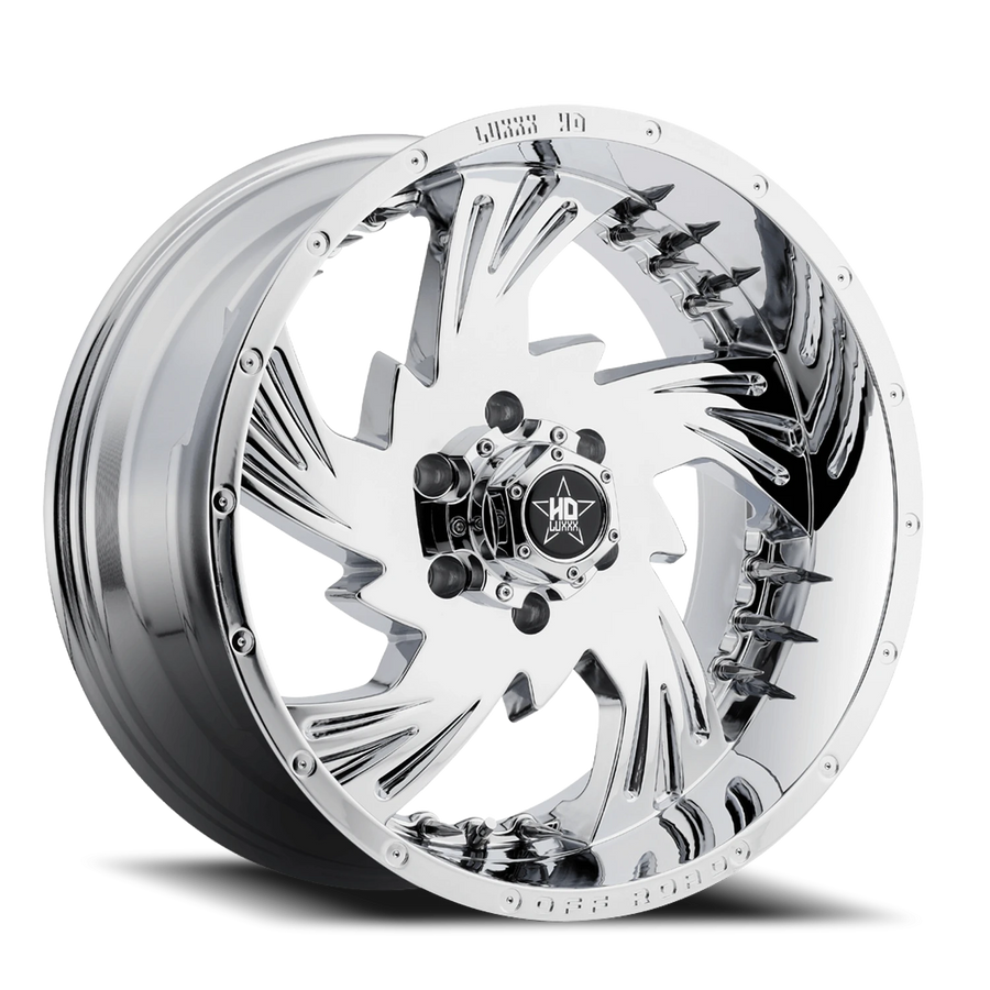 LHD7 22X12 8X170 -44 125 Chrome w/ Chrome Spike Rivets