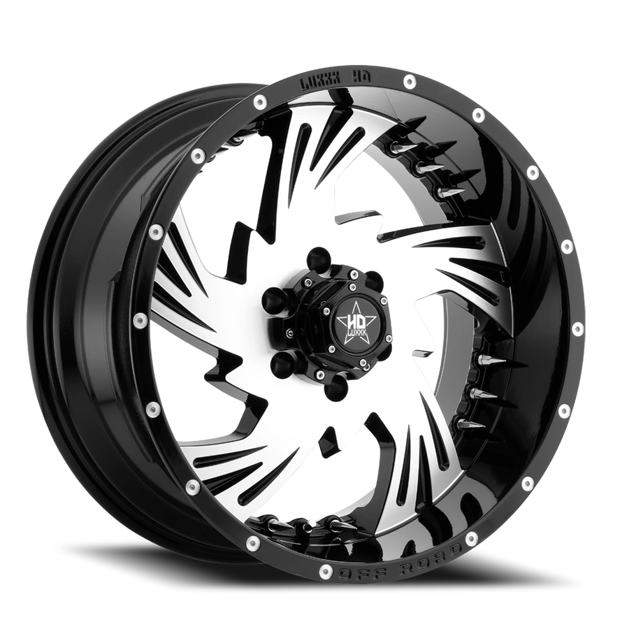 LHD7 20X10 6X139.7 -18 106.1 Gloss Black Machined Face w/ Chrome Spike Rivets