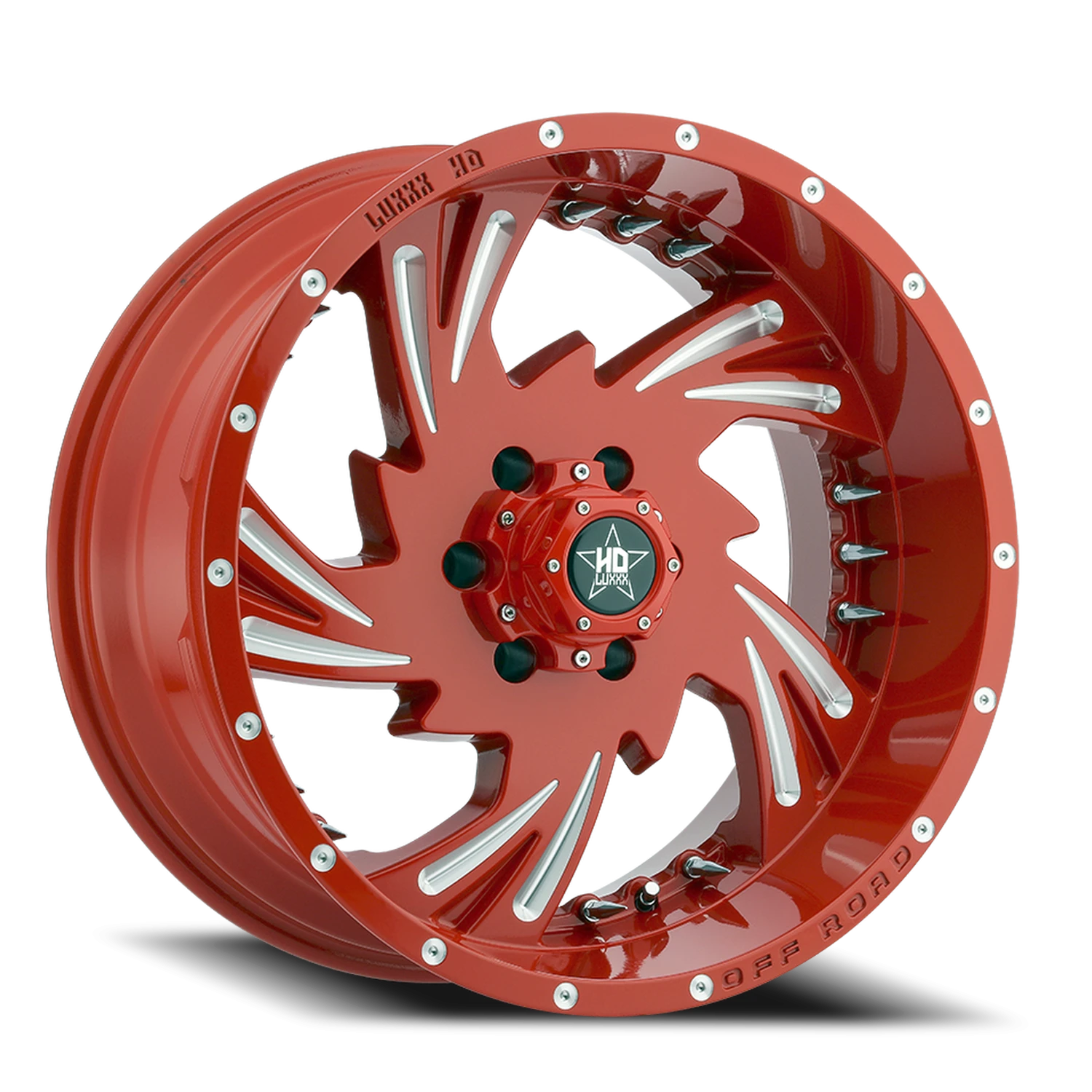 LHD7 20X10 6X135 -18 87.1 Red Milled w/ Chrome Spike Rivets