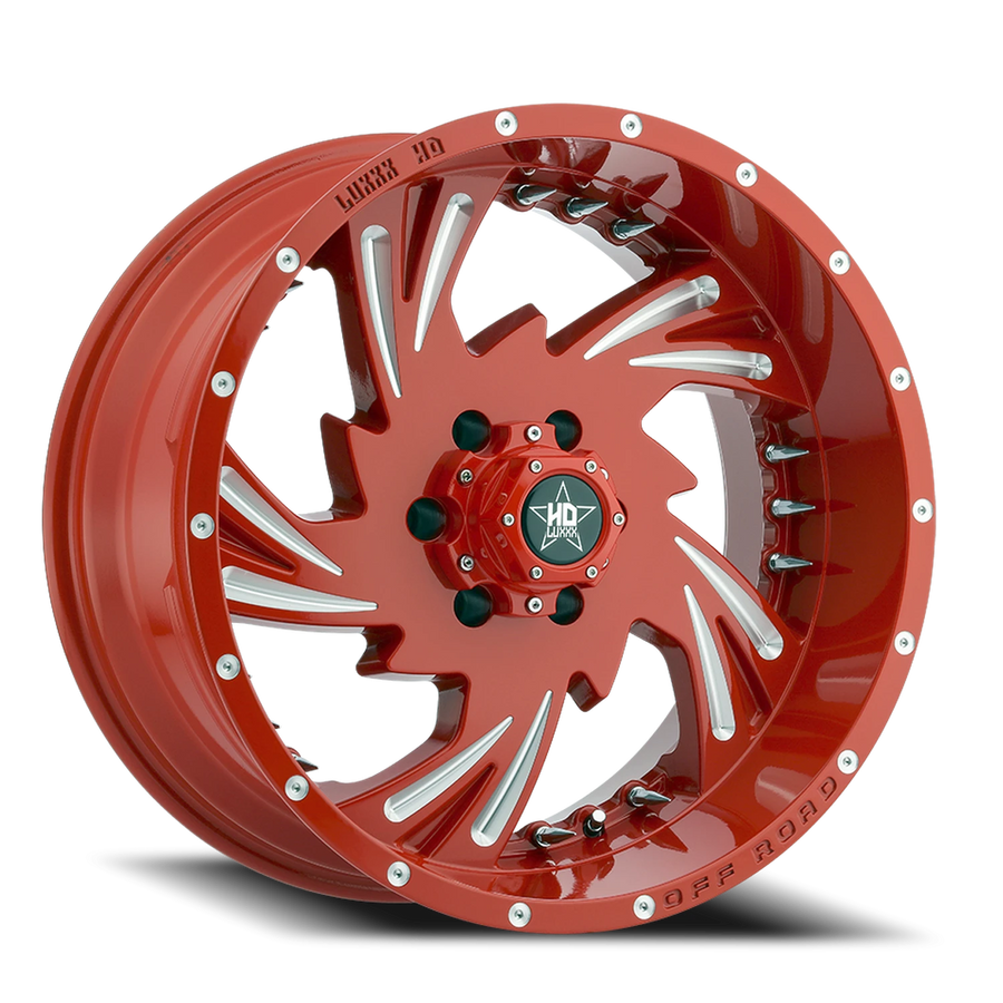 LHD7 20X10 6X135 -18 87.1 Red Milled w/ Chrome Spike Rivets