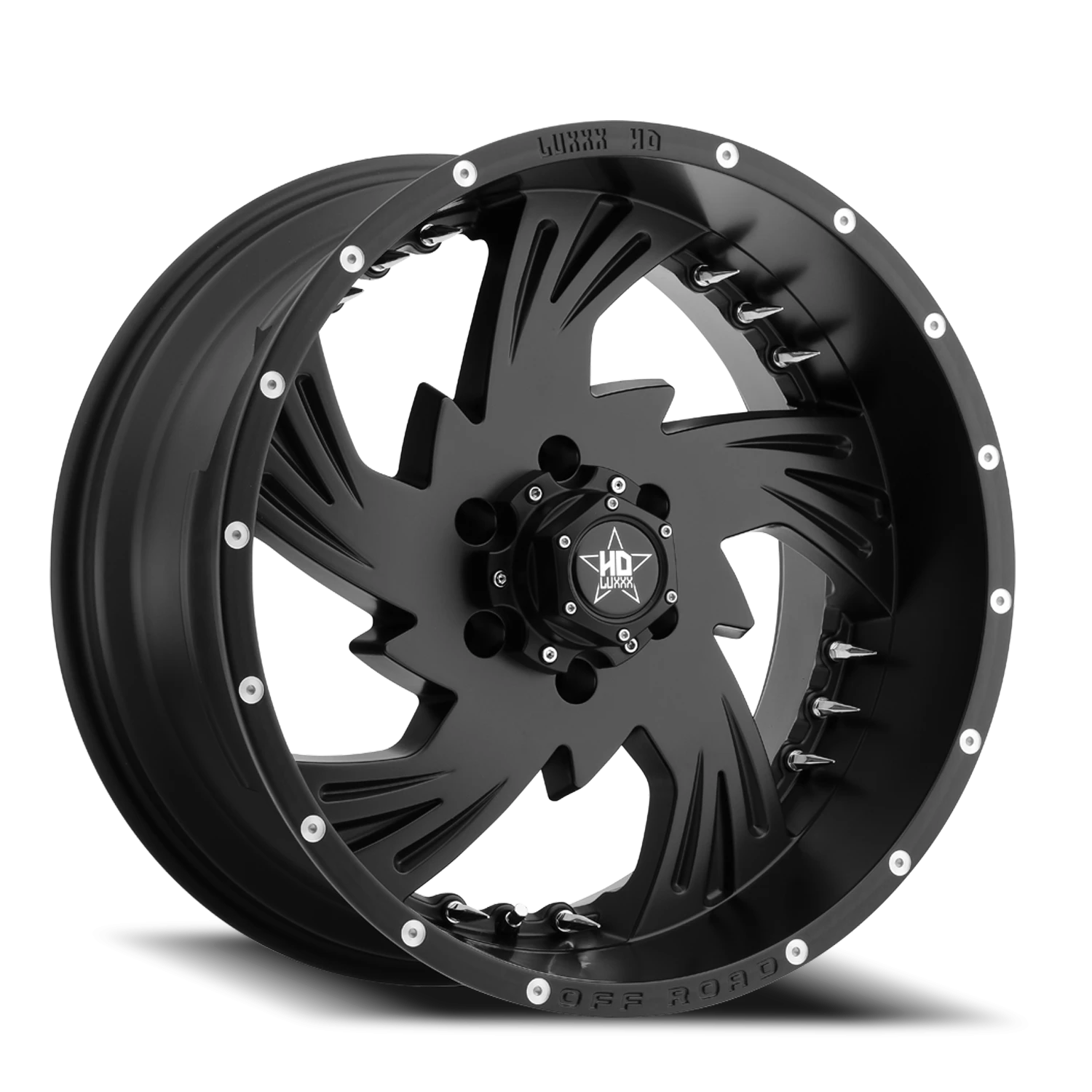 LHD7 20X10 5X139.7 -18 78.1 Satin Black w/ Chrome Spike Rivets
