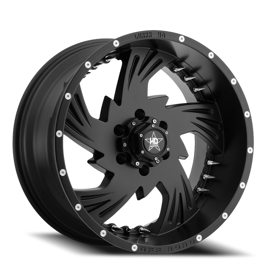 LHD7 20X10 5X139.7 -18 78.1 Satin Black w/ Chrome Spike Rivets