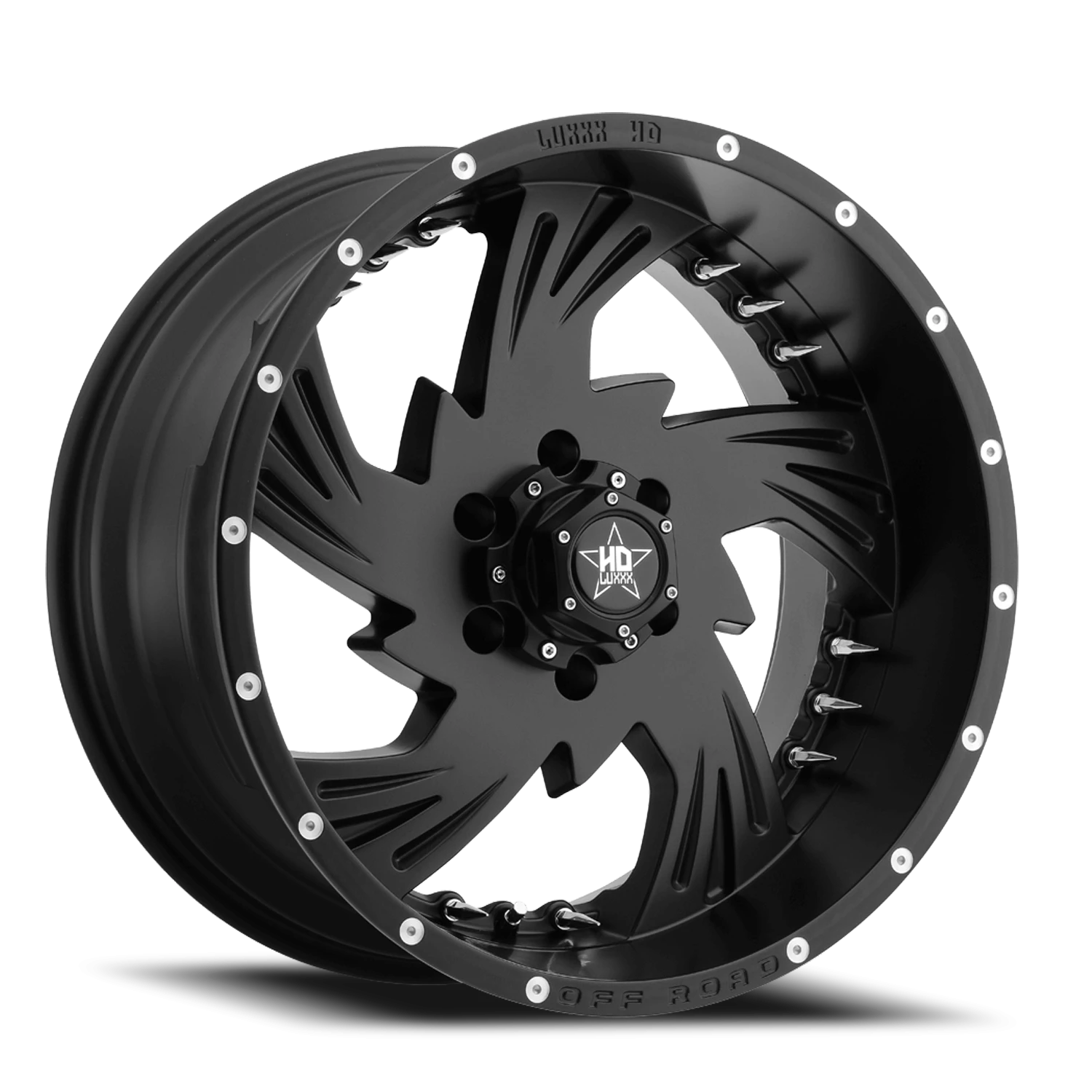 LHD7 20X10 6X135 -18 87.1 Satin Black w/ Chrome Spike Rivets