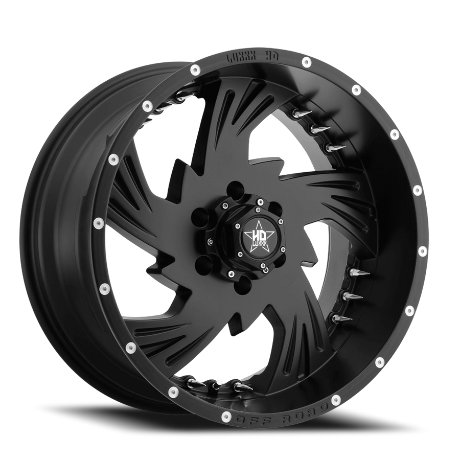LHD7 20X10 6X135 -18 87.1 Satin Black w/ Chrome Spike Rivets