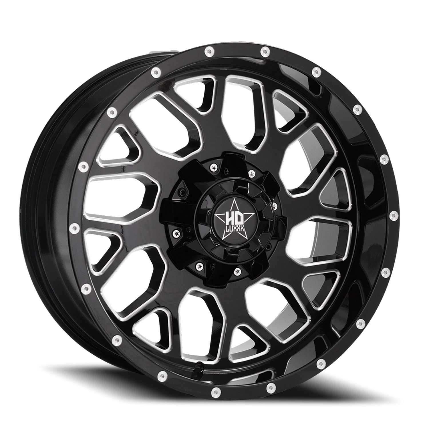 LHD8 24X14 8X165 -76 122.1 Gloss Black Milled